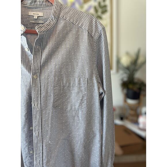 Reiss Slim Pinstriped Long Sleeve Button Down Shirt Blue White Mens Size Large - Picture 6 of 13